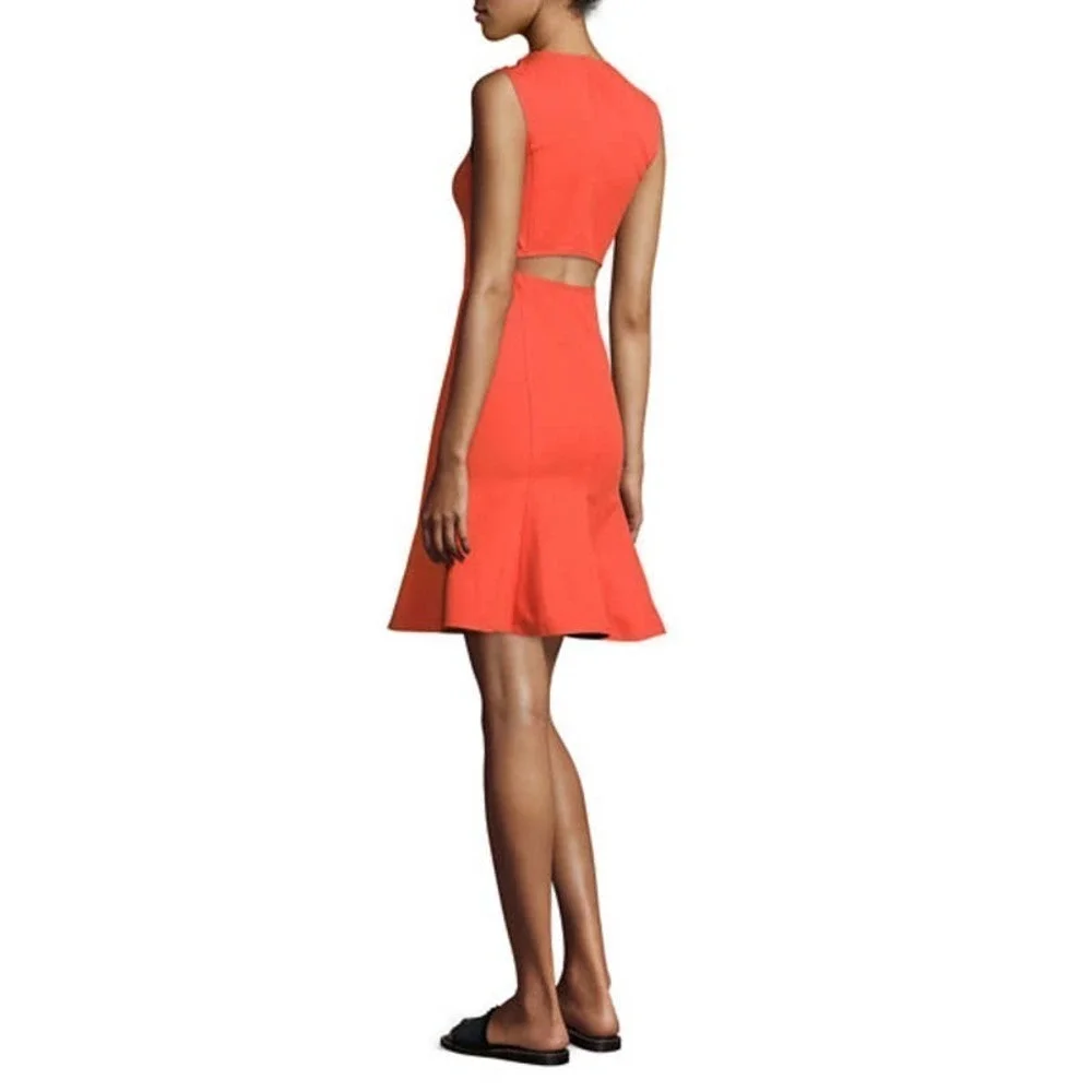 Derek Lam 10 Crosby Paneled Back Cut Out Fit-and-Flare Dress Bright Coral Size 0 - Picture 2 of 10
